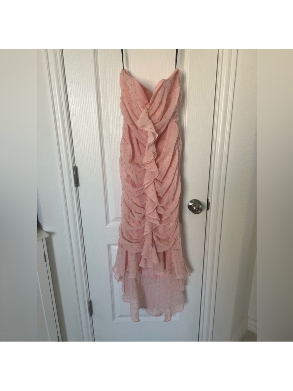 Revolve Midi Dress - Michael Costello 💗🌸 pink gold high low ruffle - Picture 4 of 12